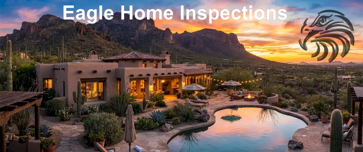 download - Eagle Home Inspections LLC - Eagle Home Inspections LLC Eagle Home Inspections desert home with pool at sunset featuring the company name and eagle logo in the corner